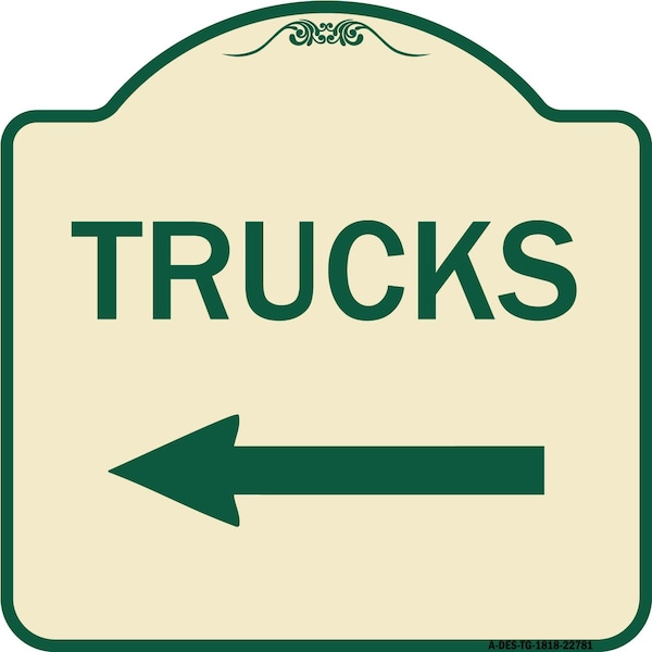 Trucks Trucks With Left Arrow Heavy-Gauge Aluminum Architectural Sign, 18" x 18", TG-1818-22781